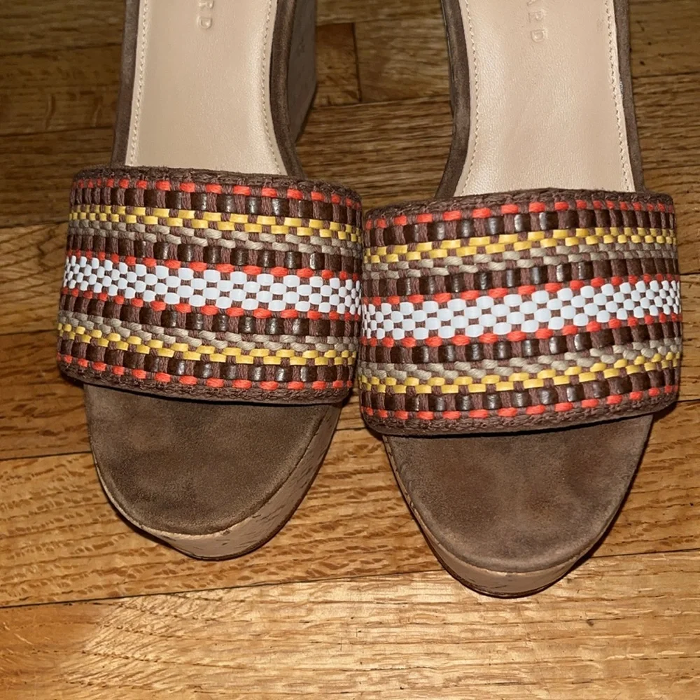 Veronica Beard Dali Platform Wedge Sandal Multi Woven Raffia Cork Size 9.5 New